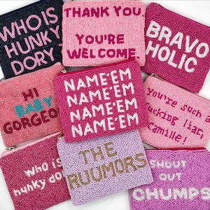 BRAVO Beaded Coin Purse Name’em, RHOBH Gifts Preppy Beaded Bag Pink Beaded Wallet Change Purse, Rhobh Gifts Housewives Beverly Hills