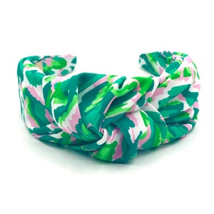 Green Knot Headband Women Preppy Headband Pink and Green Satin Headband