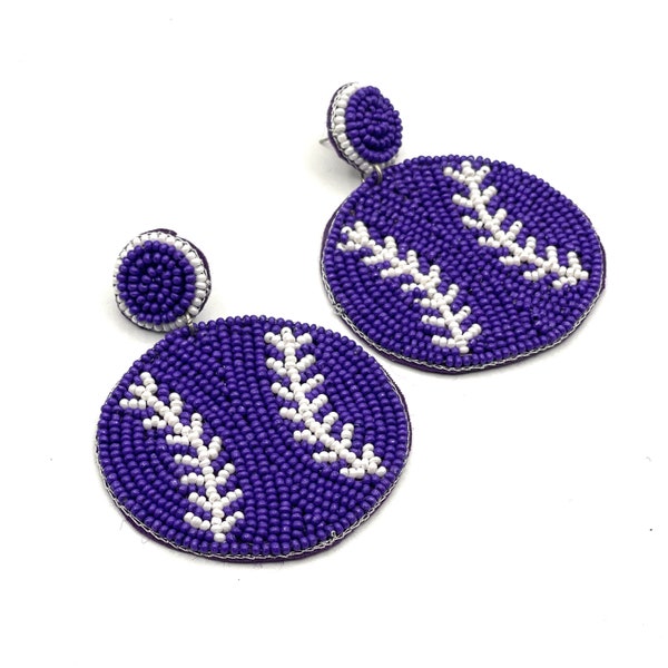 Purple Baseball Earrings, Game Day Earrings Purple and White Baseball Earrings TCU