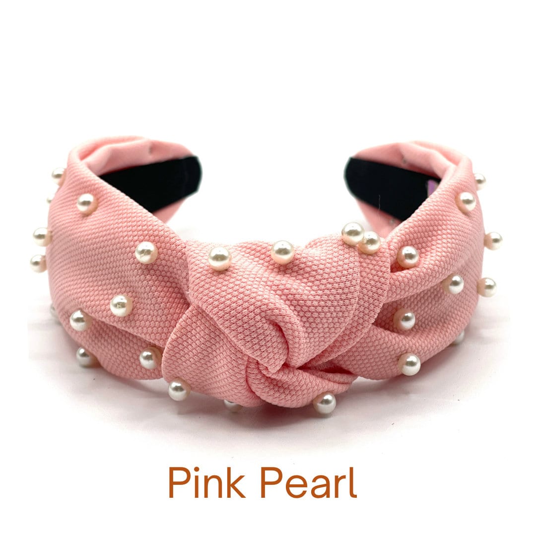 Pink Knotted Headband: Beaded Pearl Valentine Hair Accessory  display picture 1