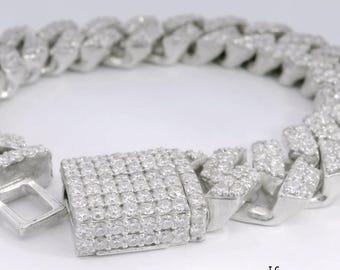 Argentium 960 Custom Link Cuban Bracelet with 7.65 Carats Moissanite Stones