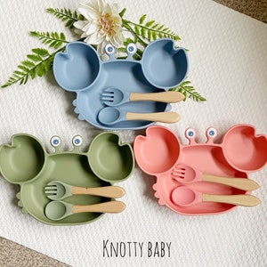 Silicone crab Baby Bowl and Engraved cutlery Set, Baby Feeding, Baby Weaning, Personalised Cutlery, new baby, baby gift, Easter gift