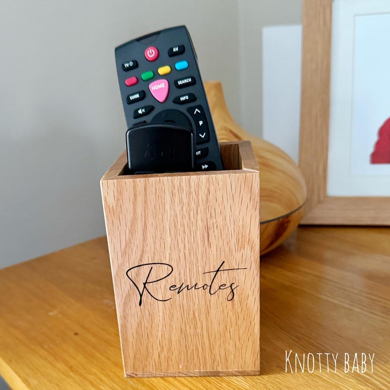 Oak Laser Engraved Remote Control Holder, Home Decor, Remote Control ...