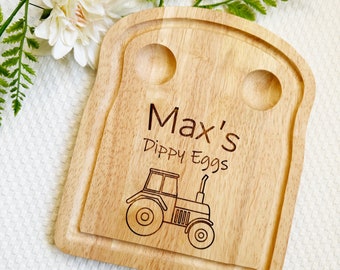 Personalised Wooden Tractor Dippy Egg Board, Children's gift, Christening gift, Reusable, personalised gifts, Easter gift, dinosaur gift