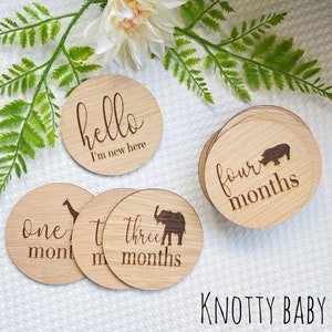 Disques en bois Safari Baby Milestone, accessoires photo, carte photo, cadeau pour bébé, cartes jalon personnalisées