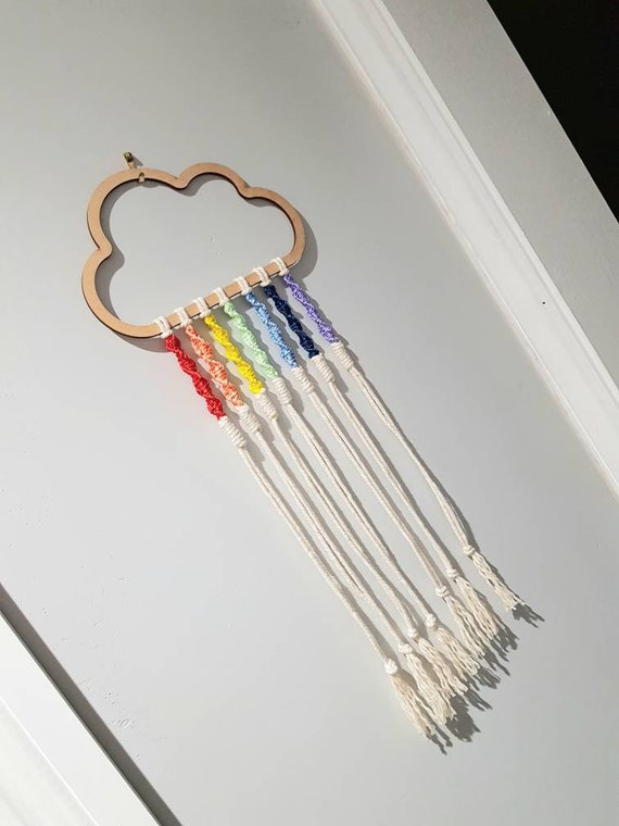 Rainbow, colourful, wall decor, wall hanging, ribbon, macrame, cloud, home, decor, Knotty_baby, rainbow cloud