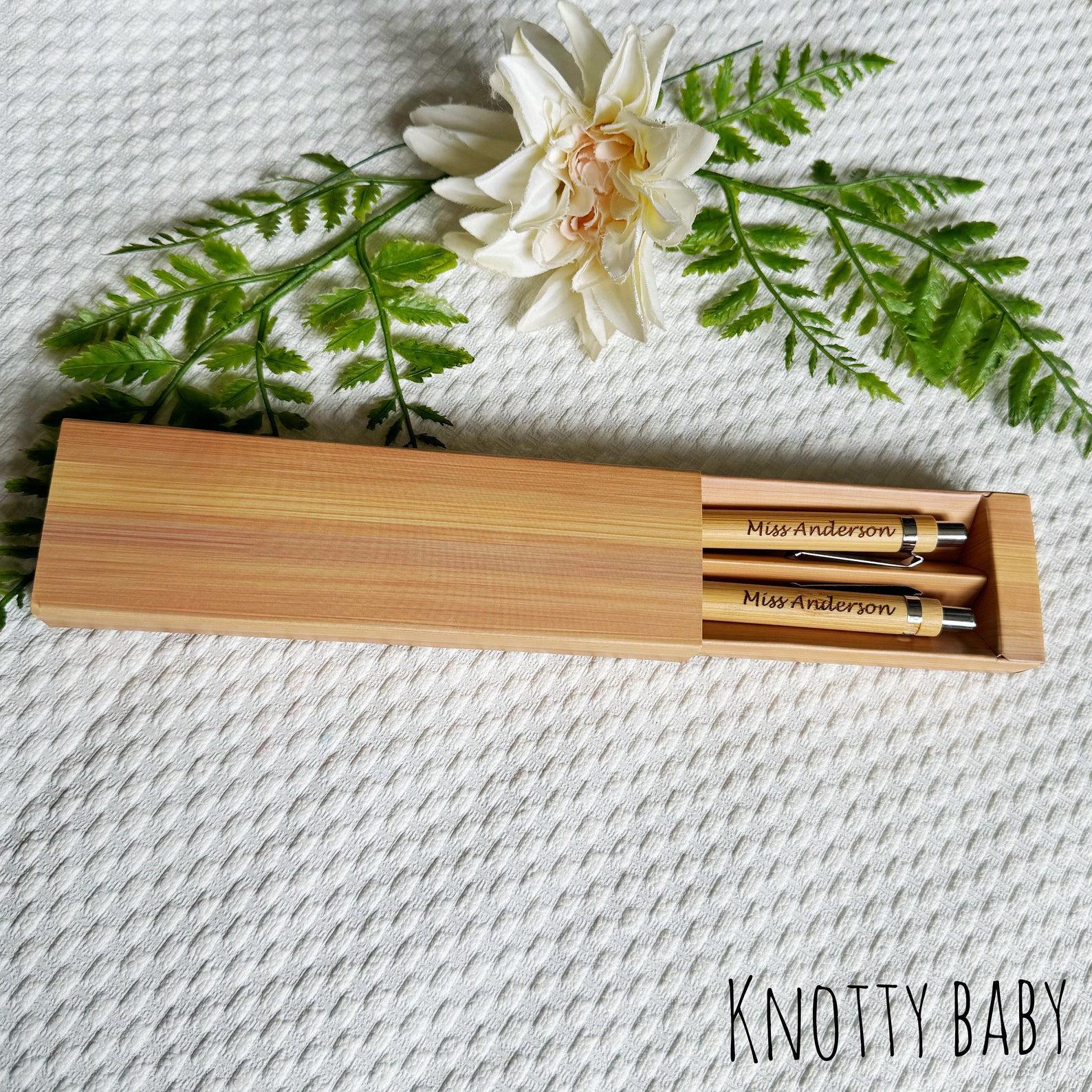 Personalised Laser Engraved Bamboo Pen & Pencil Set, Teachers Gift, End ...