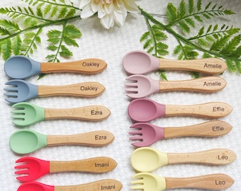 Personalised silicone cutlery set, baby cutlery, fork and spoon set, baby gift, new baby,1st birthday, christening gift,baby stocking filler