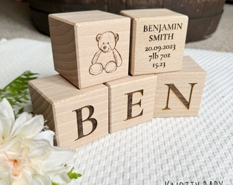 Personalisierte Baby Block Erinnerungswürfel, Baby Namen Blöcke, Holzbuchstaben Blöcke, Neues Baby Geschenk, Taufgeschenk