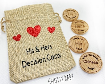 His and Her Decision Coin Gift Bag, Valentines, Flip Coin, Gift,Unique Gifts,Funny, Novelty, Couples Gift, Birthday, Anniversary
