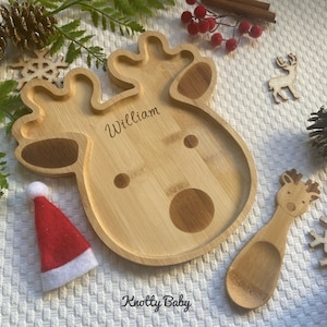 Bamboo Reindeer Plate set, Christmas serving plate, personalised Christmas gift, Christmas Eve box, children’s Xmas plate,