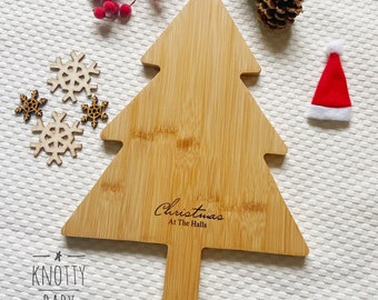 Tábua de cortar árvore personalizada, tábua de árvore de natal, tábua de cortar bambu, prato de lanches de natal, decoração de natal