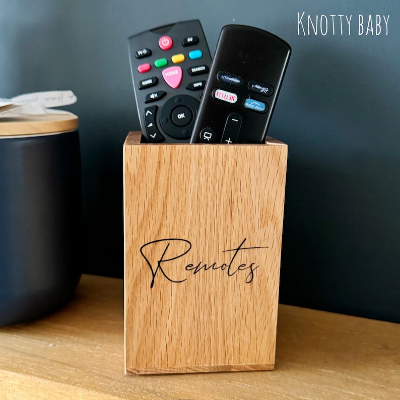 Remote Pots Oak Laser Engraved Remote Control Holder, Home Decor, Remote Control ...