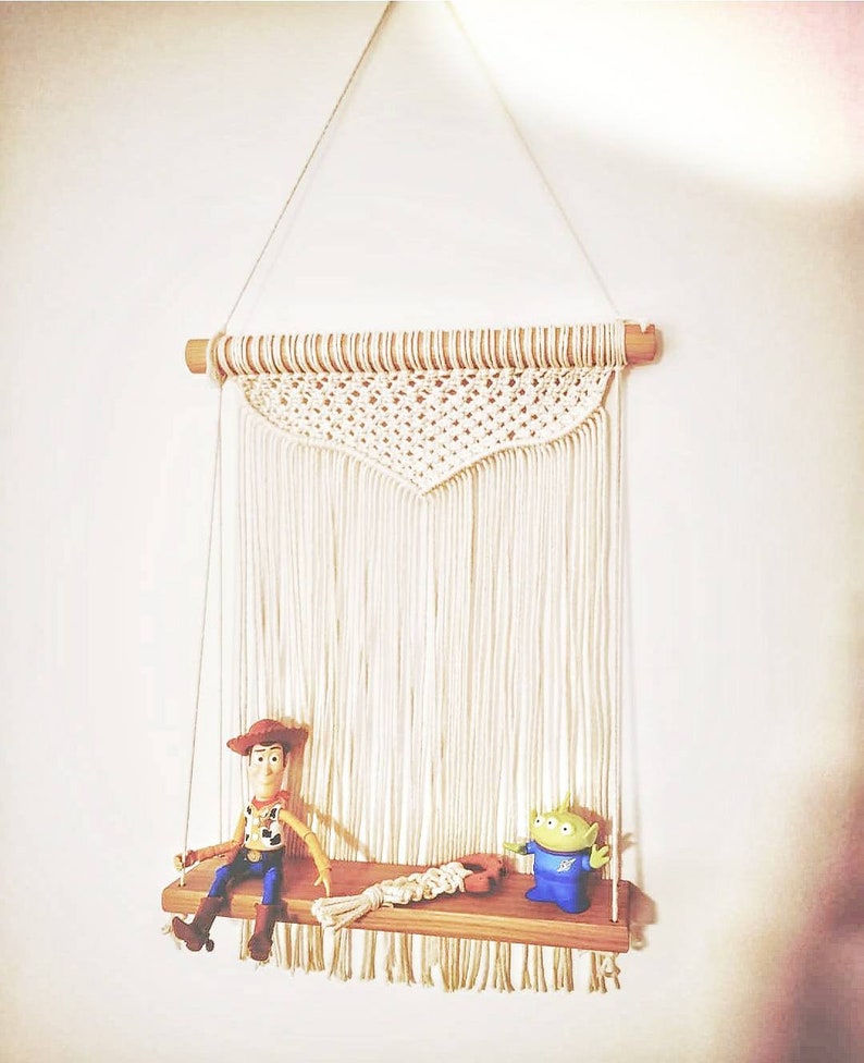 Natural 100% Cotton Macrame Solid Oak Hanging Shelf/wall Decor/solid ...