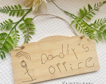 Handmade, laser engraved bamboo personalised sign, Mother’s Day gift, Father’s Day gift, special present, childrens artwork