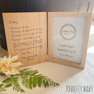 Kundenspezifischer Laser gravierter massiver Eichenholzrahmen im Buchstil, Hochzeitsgeschenk, Dankeschön, Geschenk personalisiert, Eichenrahmen, Geburtstagsgeschenk