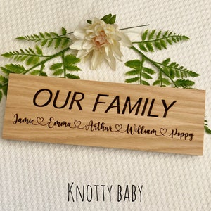 Bloco autônomo estilo carvalho personalizado &#39;Nossa Família&#39;, decoração de casa, citação de família, decoração de família, enfeite personalizado, novo presente para casa