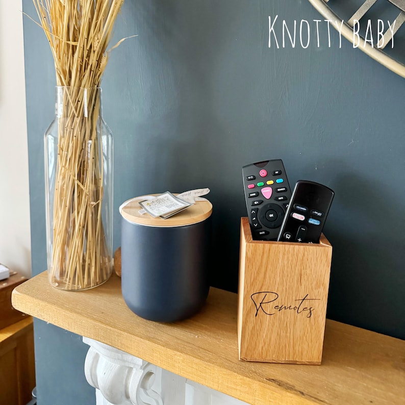 Oak Laser Engraved Remote Control Holder, Home Decor, Remote Control ...