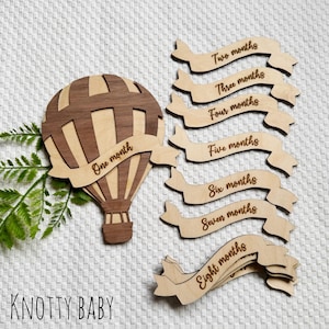 Montgolfière, plaques en bois jalons, accessoires photo, cadeau pour bébé, cartes jalons, nouvel accessoire bébé, disques jalons, cadeau de baby shower
