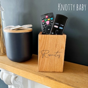 Oak laser engraved Remote control Holder, home decor, remote control holder, remote control pot
