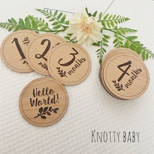 Placage chêne, disques en bois pour bébé, accessoires photo, carte photo, cadeau pour bébé, cartes jalons, nouvel accessoire pour bébé, ensemble de jalons, disques jalons