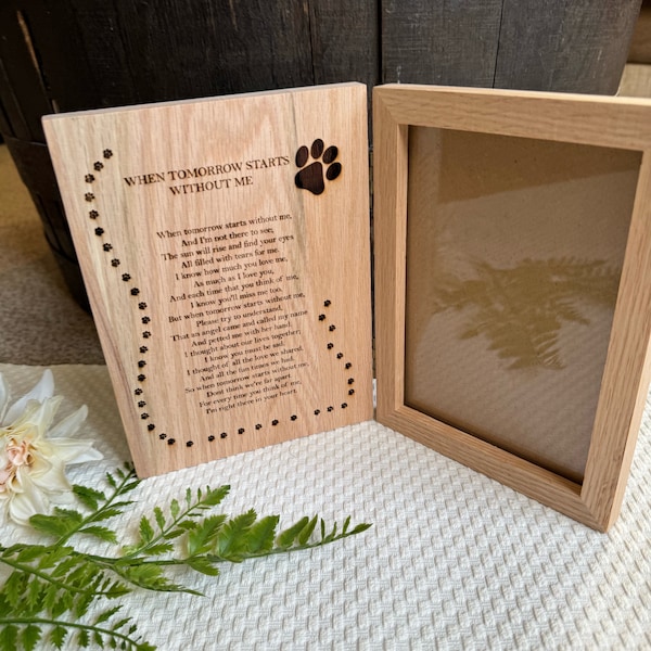 Laser Engraved solid oak Pet memorial book style Photo Frame, Pet memorial gift, Bereavement Paw print, Keepsake to remember a loved pet