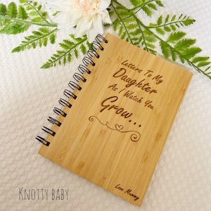 Quaderno inciso al laser rivestito in bambù, Lettere a mia figlia, Diario per bambini, Mamma da essere, Regalo per baby shower, Ricordo, Regalo speciale