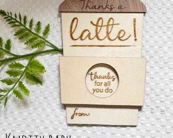 Porta tarjetas de regalo con taza de café con leche personalizada, regalo para amantes del café, porta tarjetas de regalo, regalo para maestros, porta tarjetas de regalo personalizadas, Thanks a Latte