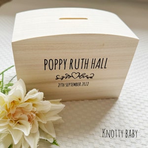 Hucha de madera personalizada, alcancía, regalo de bautizo, regalo de primer cumpleaños, regalo personalizado, porta dinero de madera, regalo de nuevo bebé