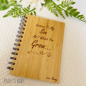 Cuaderno grabado con láser cubierto de bambú, Cartas a mi hija, Diario de los niños, Mamá para ser, Regalo de baby shower, Recuerdo, Regalo especial
