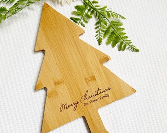 Tábua de cortar árvore personalizada, tábua de árvore de natal, tábua de cortar bambu, prato de lanches de natal, decoração de natal