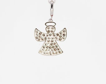 Clear White Angel Crystal Sterling Silver Charm With Paperclip Bracelet
