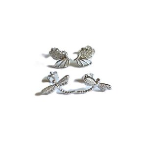 Dragonfly & Butterfly Stud Earrings Set-Silver Shine