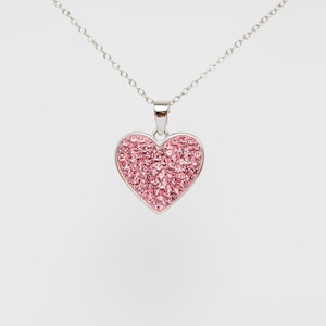 Rose Pink Heart Crystal Sterling Silver Necklace