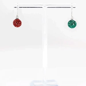 Red and Green Ornament Mismatched Drop Crystal Sterling Silver Earrings