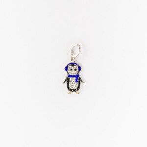 Holiday Penguin Crystal Sterling Silver Charm