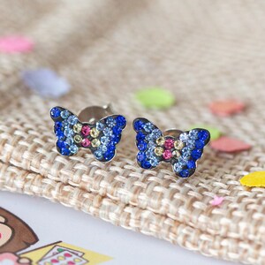 Butterfly Crystal Pave Sterling Silver Stud Earring, Critter Jewelry, Spring Jewelry, Gift For Her