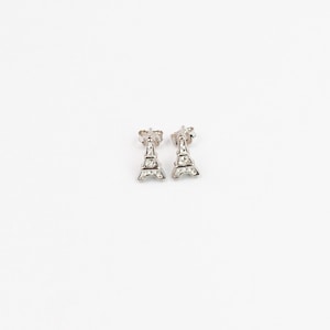 Eiffel Tower Crystal Clear Sterling Silver Earrings, Crystal Pave Silver earrings, Paris Eiffel Tower Stud Earrings, France, Gift For Her