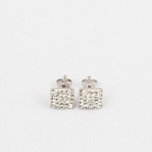 Crystal Square Pave Stud Sterling Silver Earrings