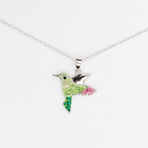 Hummingbird Crystal Sterling Silver Pendant Necklace, Bird Pave Crystal Pendant,Gift For Her, Hummingbird Necklace,Hummingbird Necklace
