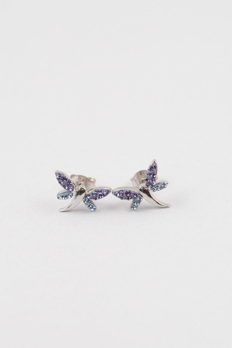 Crystal Dragonfly Silver Earring, Butterfly Stud, Pave Crystal Earring, Minimalist Jewelry, Dainty Earring, Gift for Her image 3