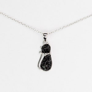 Crystal Cat Silver Pendant Necklace, Crystal Pave Silver Pendant, Kitten Necklace, Gift For Her, Cat-Lover Gift, Gift For Her