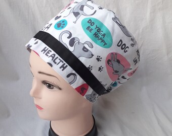 cotton Yoga Scrub Cap, Yoga Cap, Yoga Hat, Dogs Scrub Cap, Nurse