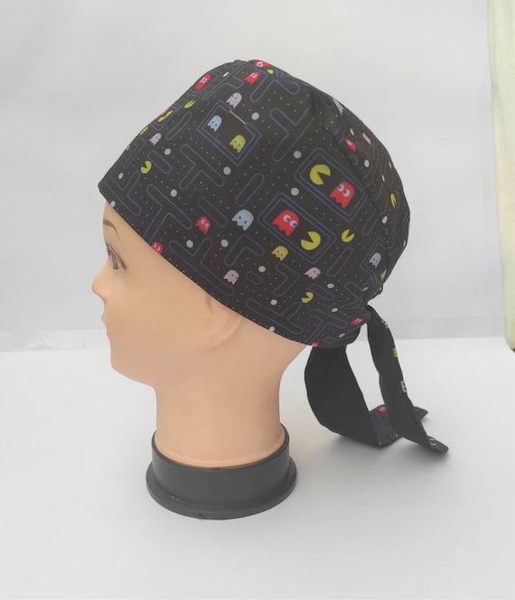 Viomare Pacman Tie-Back Scrub Cap, Pacman Surgical Cap, Pacman Head Scarf, Pacman Doctor Cap