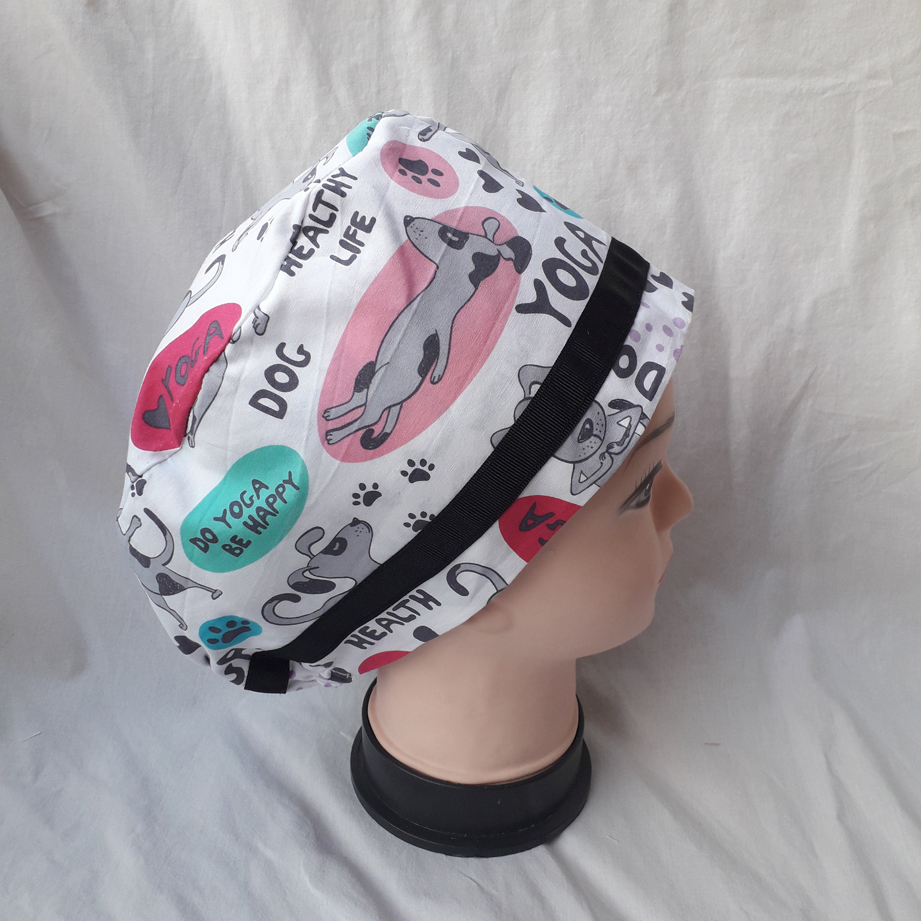cotton Yoga Scrub Cap, Yoga Cap, Yoga Hat, Dogs Scrub Cap, Nurse