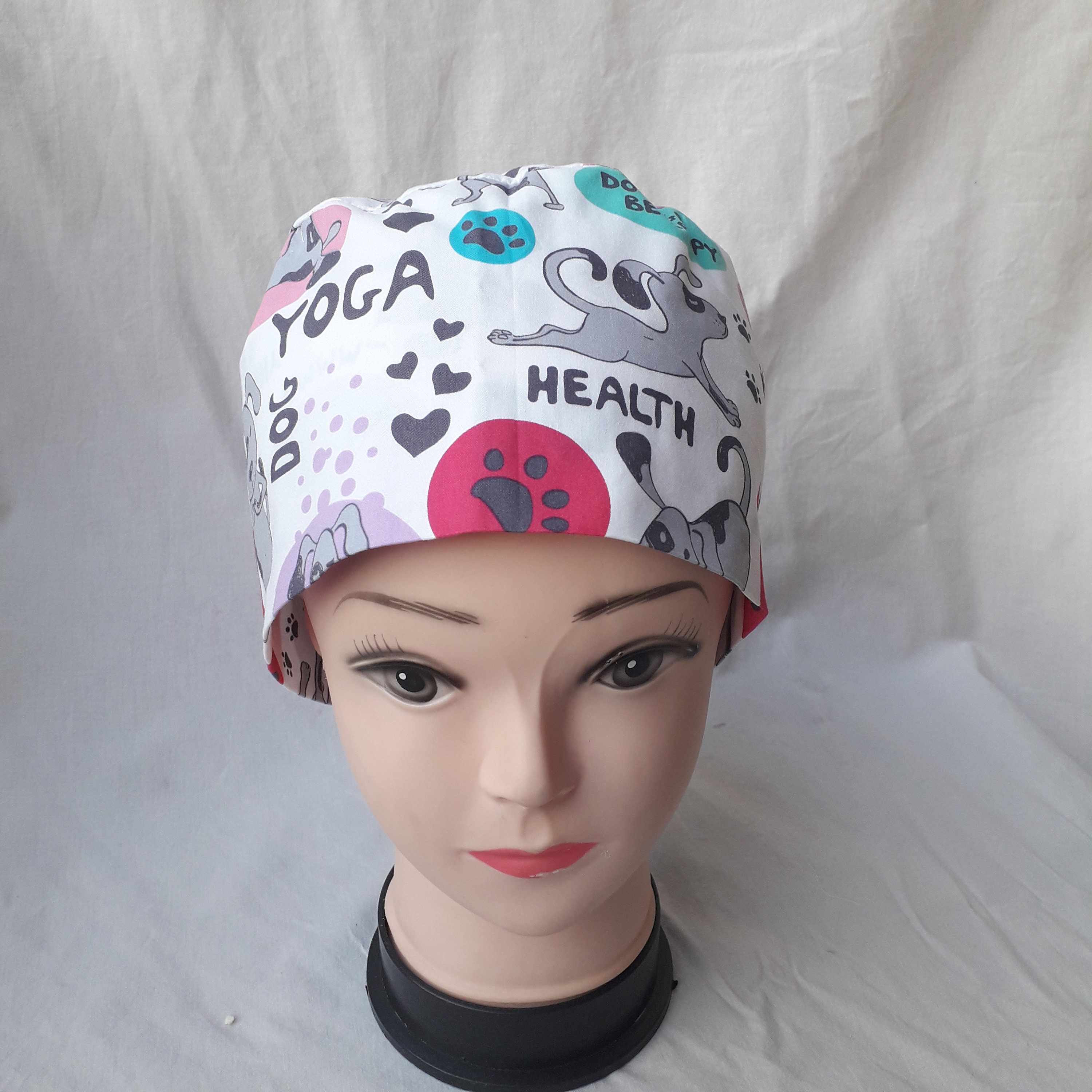 cotton Yoga Scrub Cap, Yoga Cap, Yoga Hat, Dogs Scrub Cap, Nurse