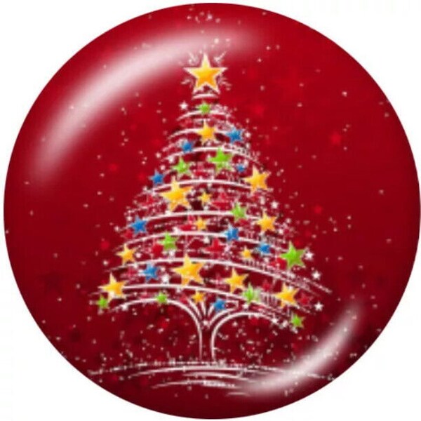 Red White Christmas Tree Full of Stars Glass 20mm Snap Charm For Ginger Snaps