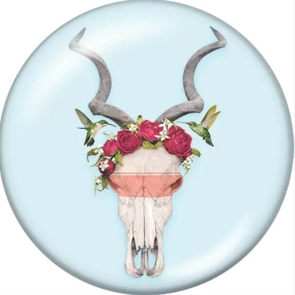 Antelope Skull Crown of Roses Glass 20mm Snap Charm Button For Ginger Snaps