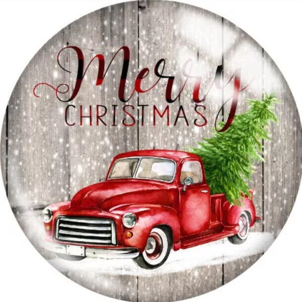 Merry Christmas Old Red Truck in Snow 20mm Snap Charm For Ginger Snaps