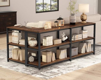 tall narrow table behind couch
